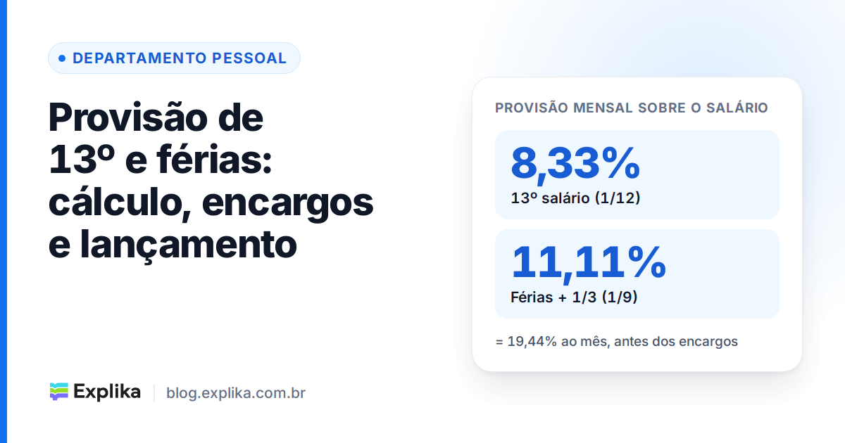 Provisão de 13º salário (8,33%) e férias (11,11%): cálculo, encargos e lançamento contábil